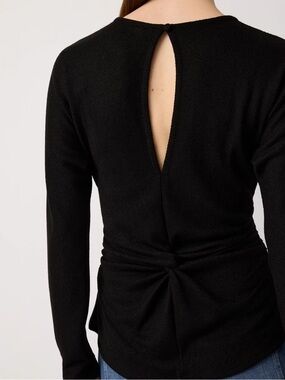 White House Black Market Black Long-Sleeve Twist Back Top